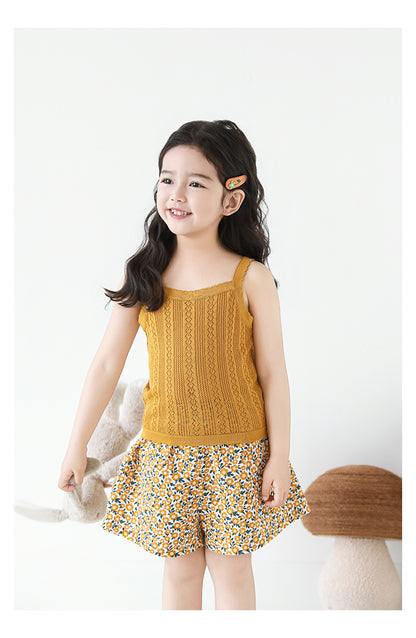 Lyocell Knit Pointelle Strap Top, Caramel