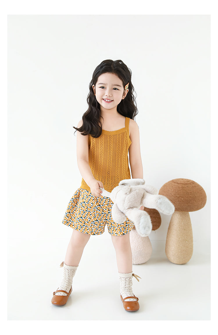 Lyocell Knit Pointelle Strap Top, Caramel