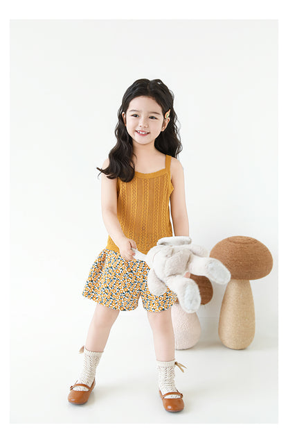 Lyocell Knit Pointelle Strap Top, Caramel