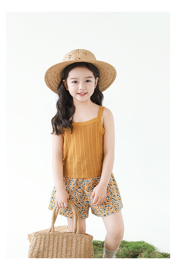 Lyocell Knit Pointelle Strap Top, Caramel