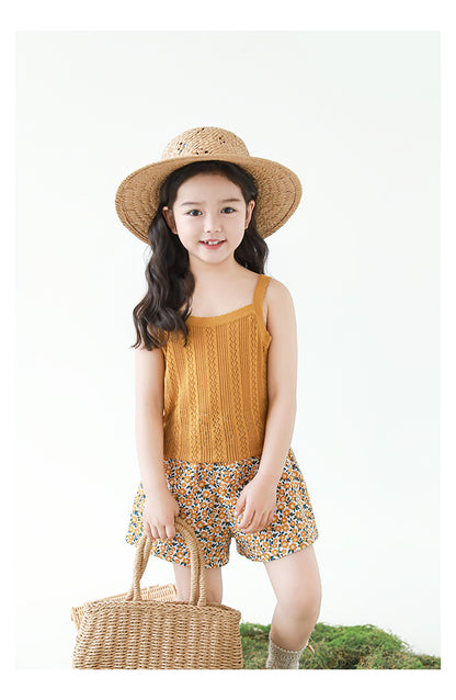 Lyocell Knit Pointelle Strap Top, Caramel