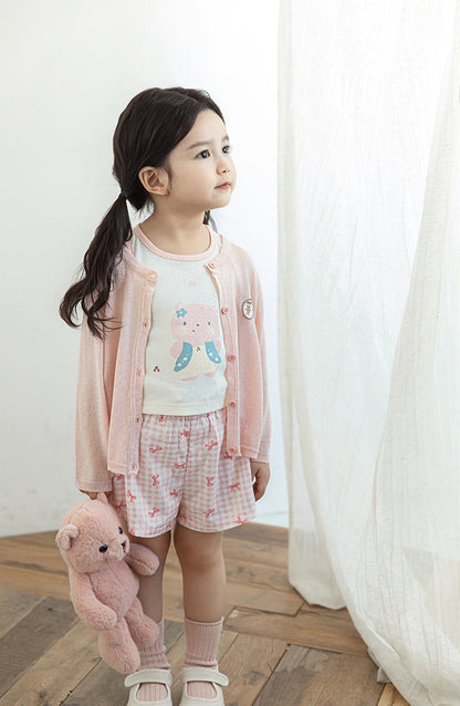 Lyocell Knit Bear Appliqué Cardigan, Blush Pink