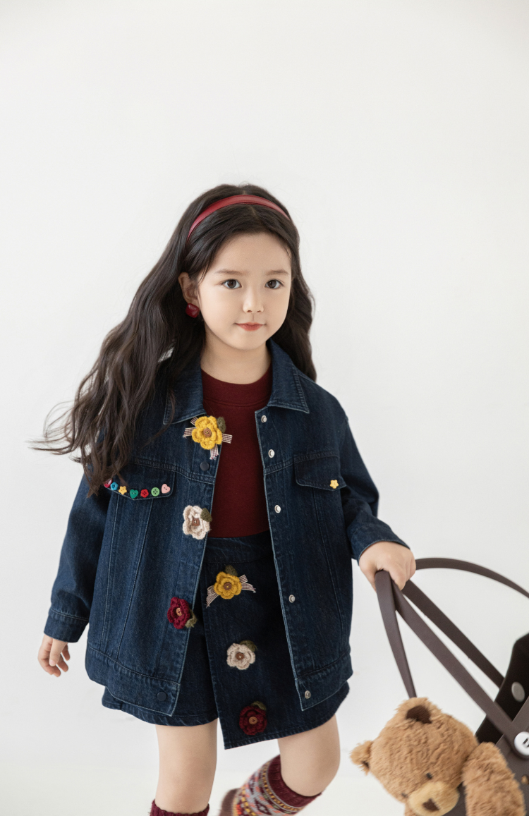 Floral Crochet Denim Jacket, Midnight Blue