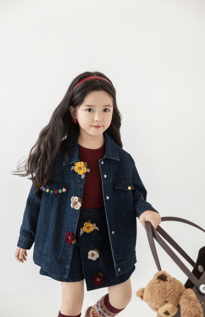 Floral Crochet Denim Jacket, Midnight Blue