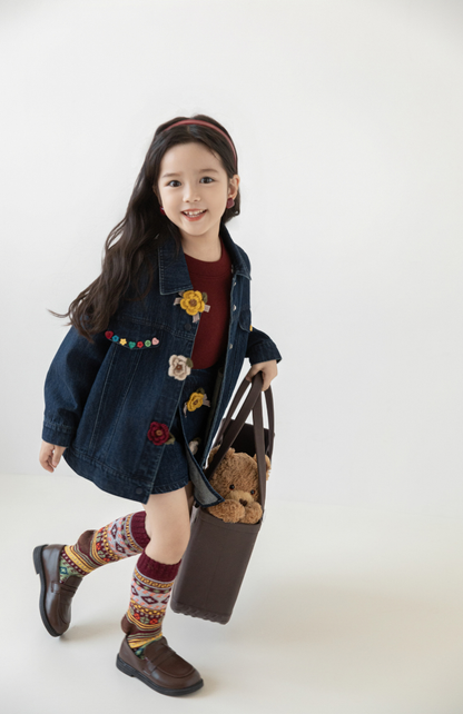 Floral Crochet Denim Jacket, Midnight Blue