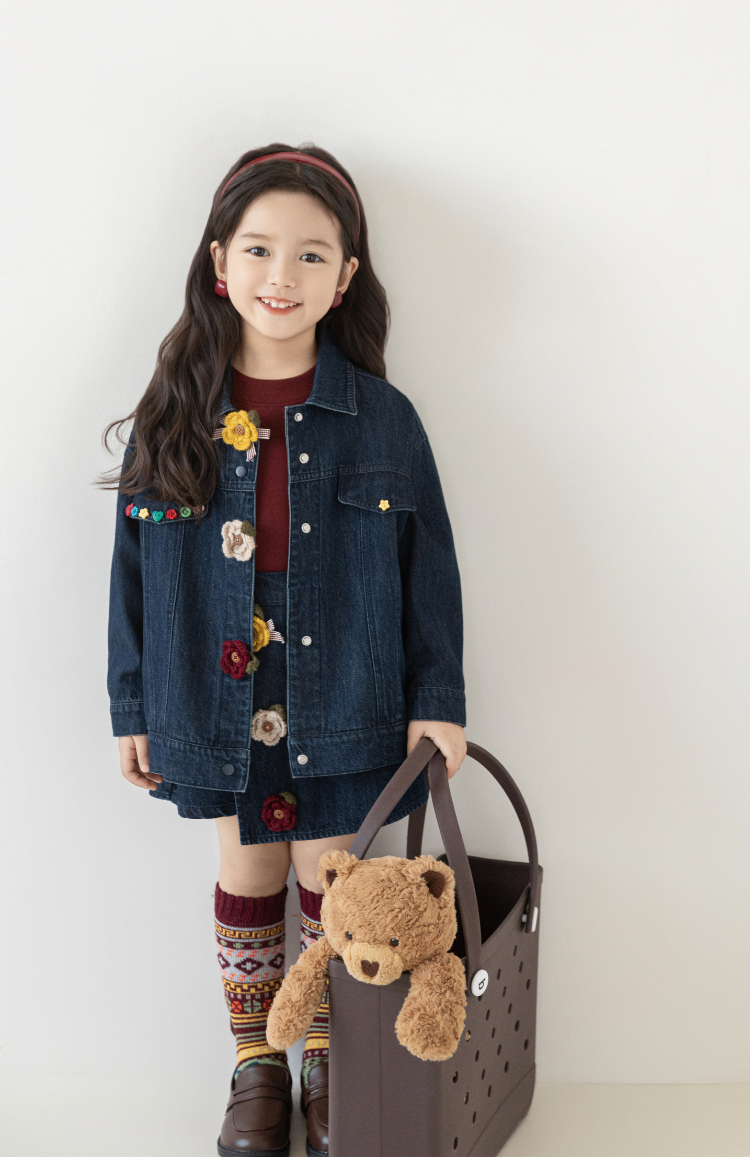 Floral Crochet Denim Jacket, Midnight Blue