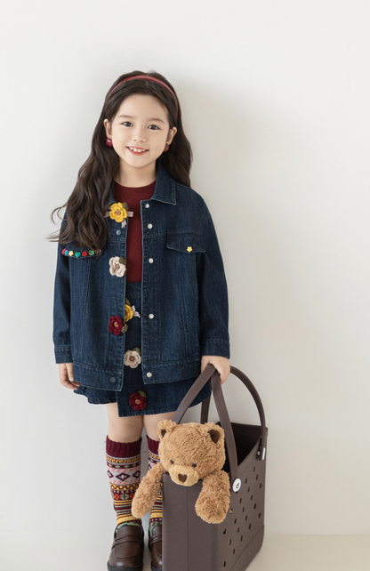 Floral Crochet Denim Jacket, Midnight Blue