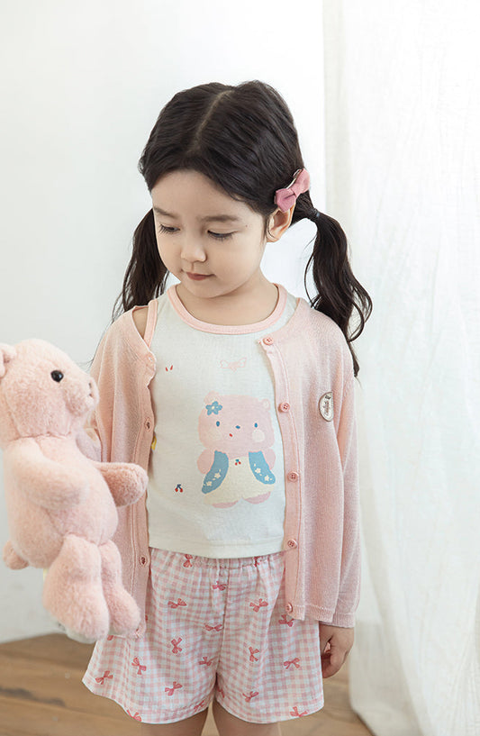 Girls soft breathable girls pink summer cardigan with buttons