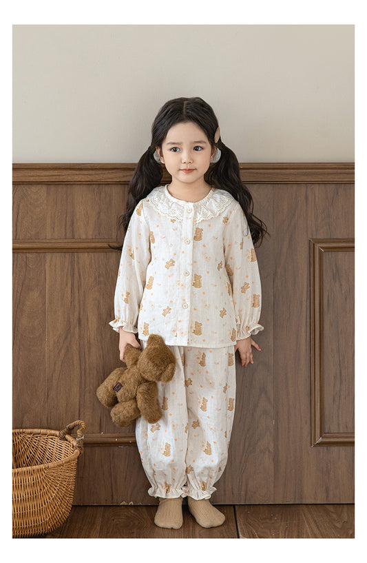 Lace Collar Button-Front Lounge Set, Teddy Dreams