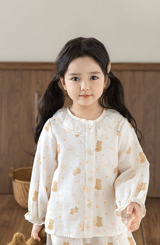 Lace Collar Button-Front Lounge Set, Teddy Dreams