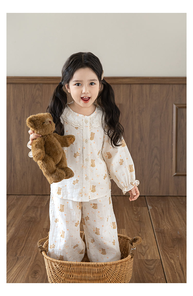Lace Collar Button-Front Lounge Set, Teddy Dreams