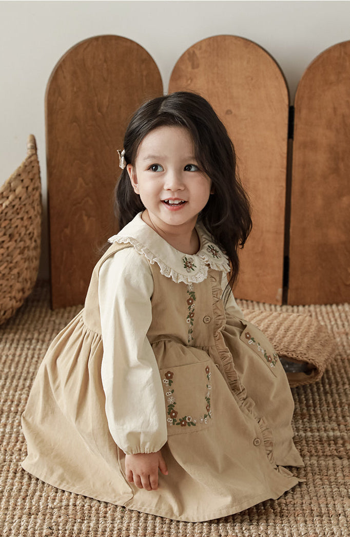 Audrey Embroidered Pinafore Dress, Beige