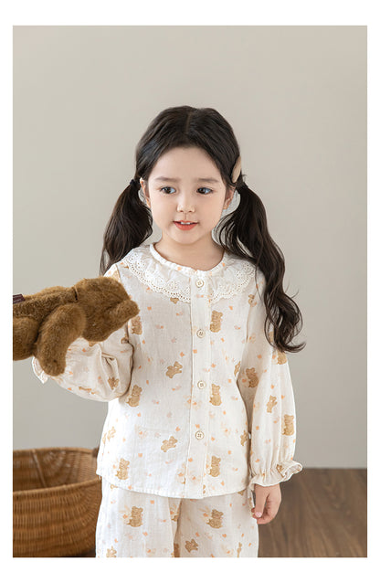 Lace Collar Button-Front Lounge Set, Teddy Dreams