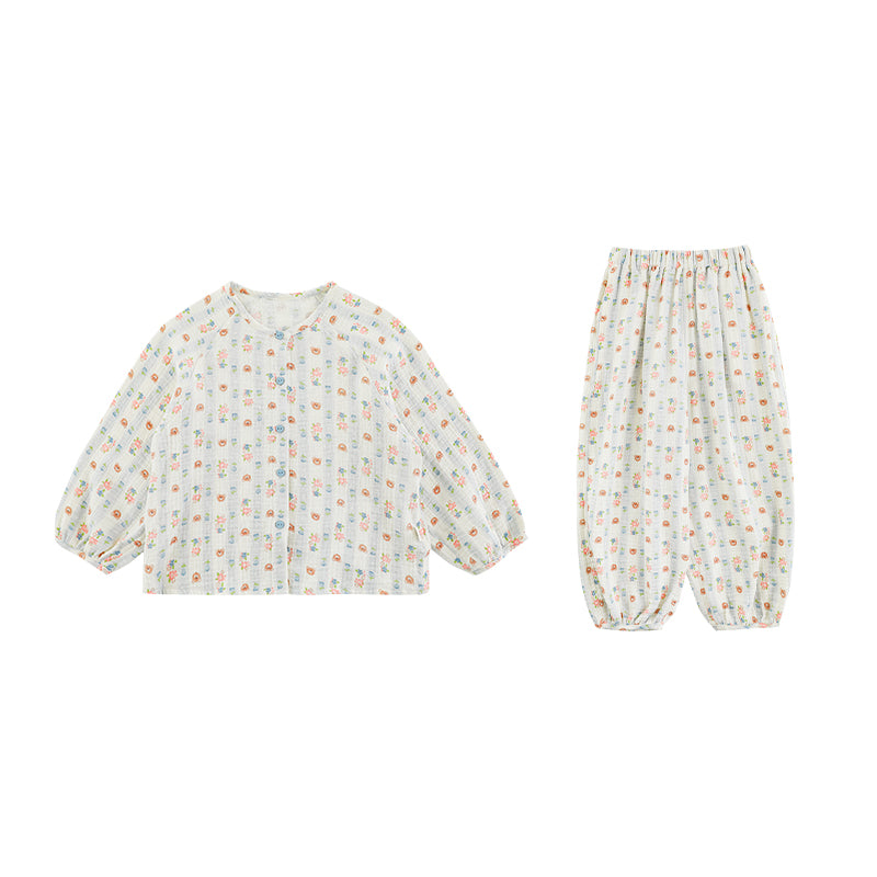 Muslin Button-Front Lounge Set, Bear & Floral