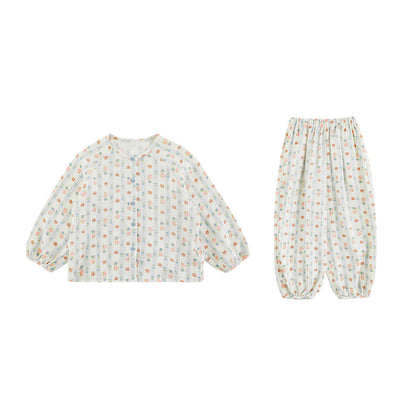 Muslin Button-Front Lounge Set, Bear & Floral