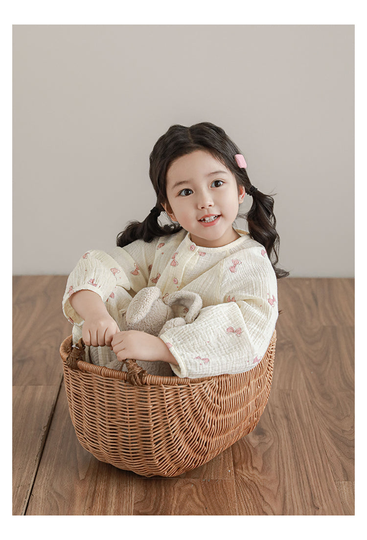 Muslin Button-Front Lounge Set, Pink Bow