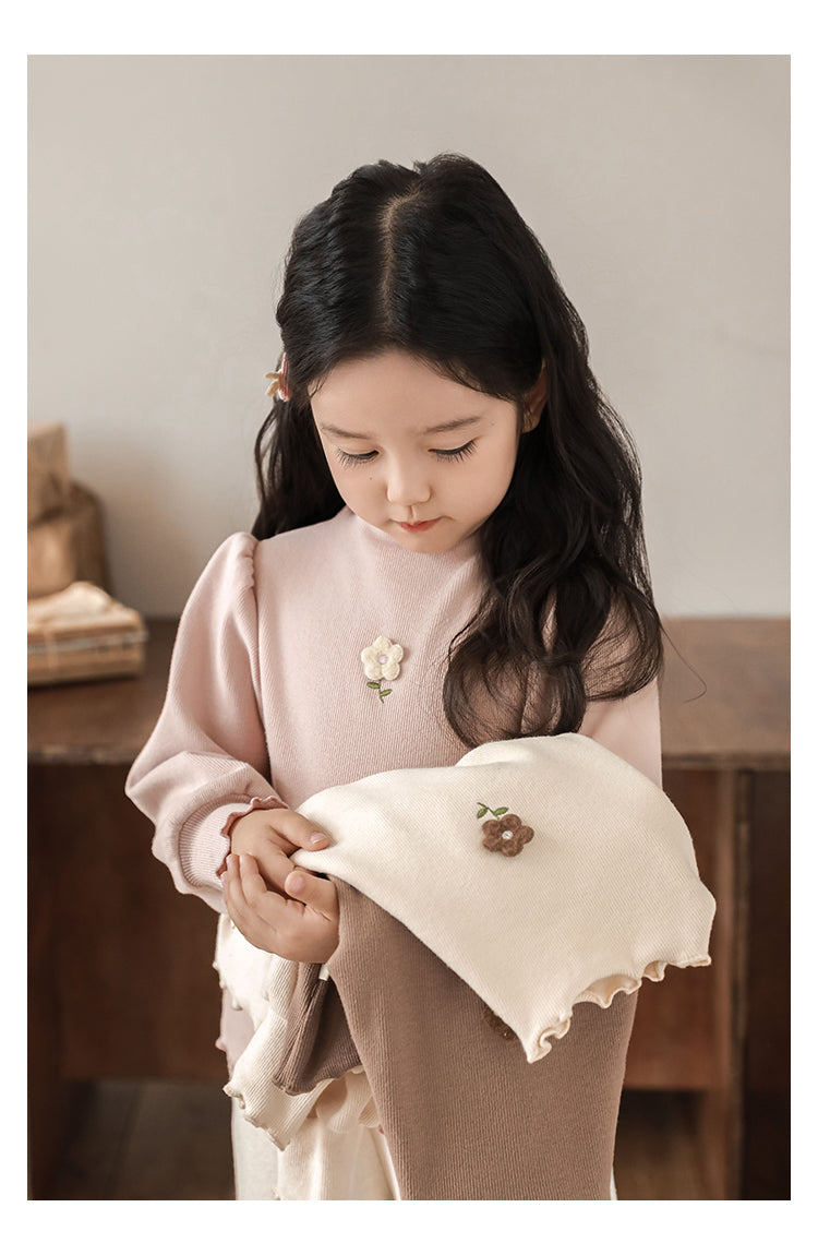 Floral Embroidered Ribbed Top, Dusty Rose