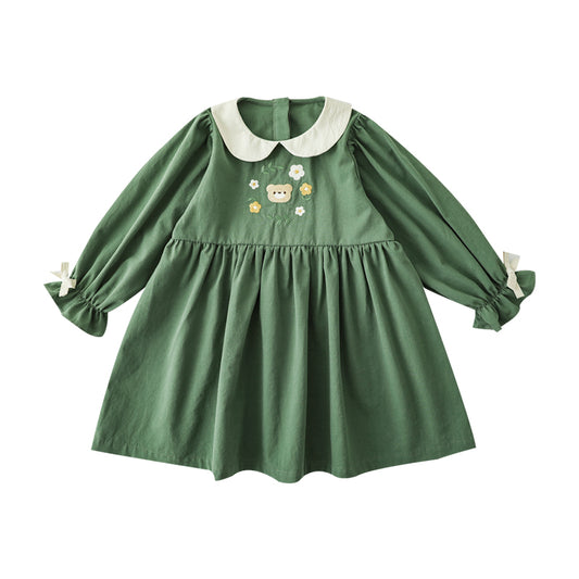 Mila Embroidered Collared Dress, Forest Green