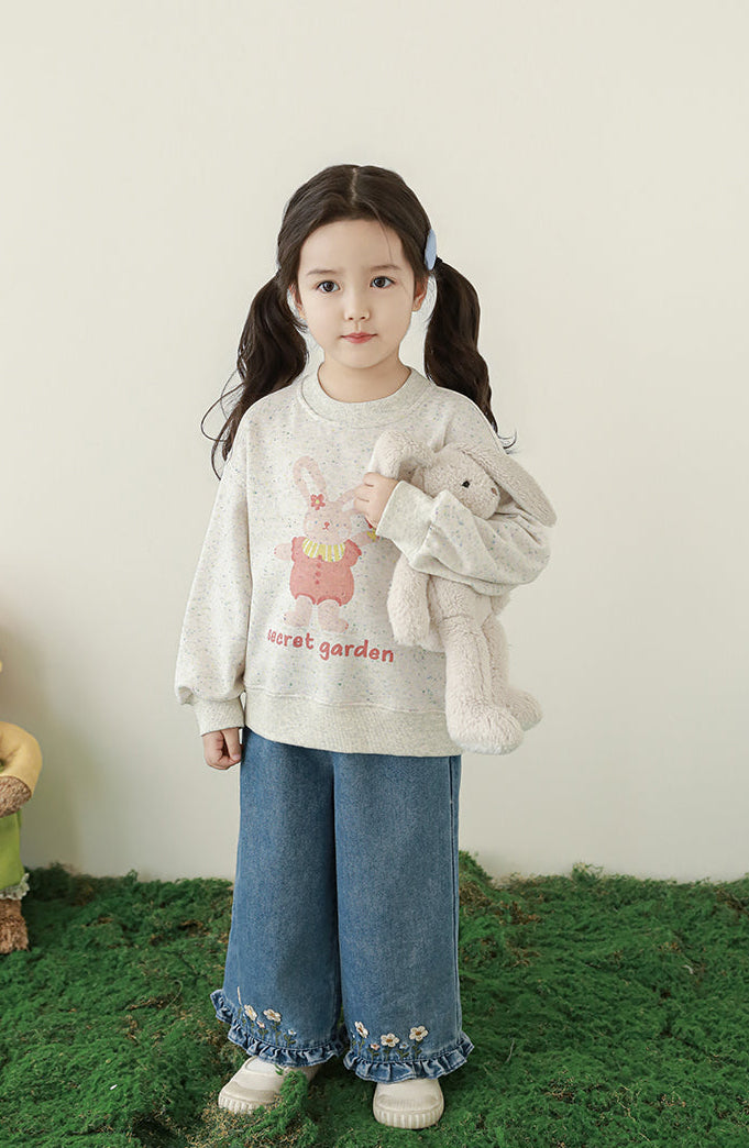 Embroidered Ruffled Jeans, Classic Blue