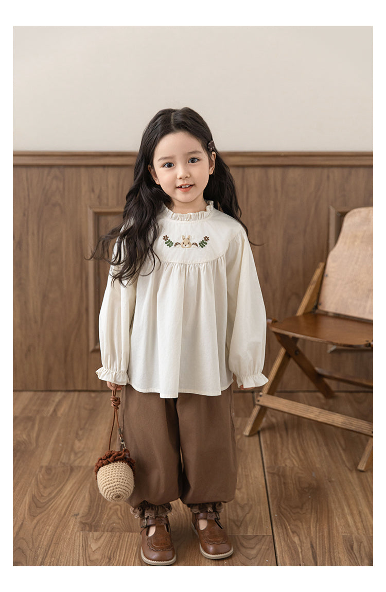 Woodland Embroidered Babydoll Blouse, Ivory