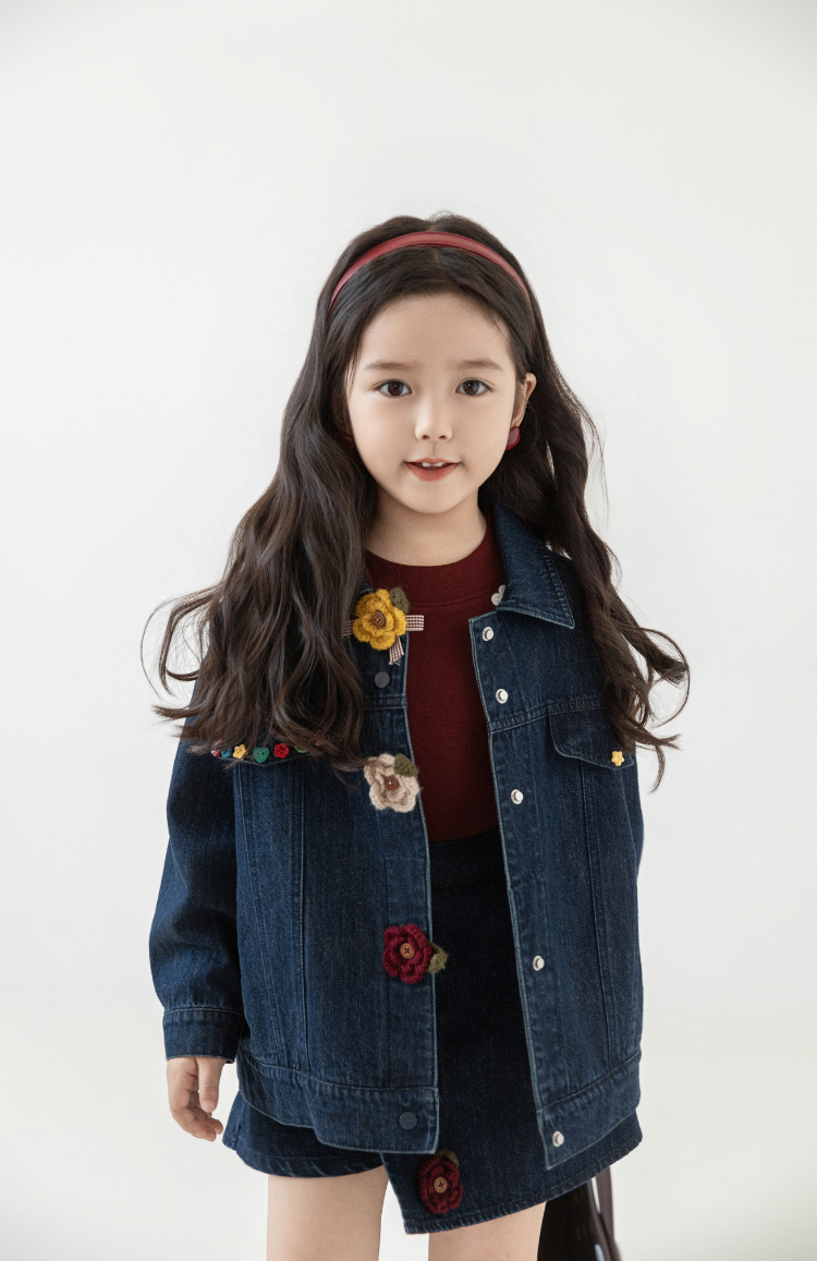 Floral Crochet Denim Jacket, Midnight Blue
