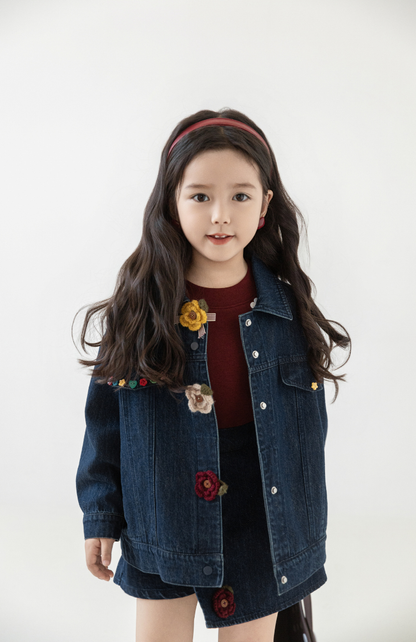 Floral Crochet Denim Jacket, Midnight Blue