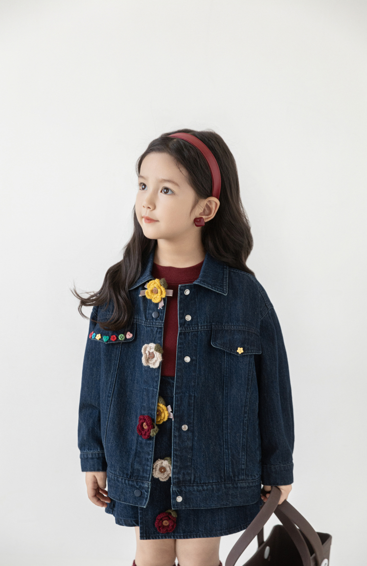 Floral Crochet Denim Jacket, Midnight Blue