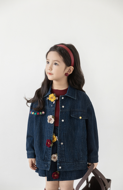 Floral Crochet Denim Jacket, Midnight Blue