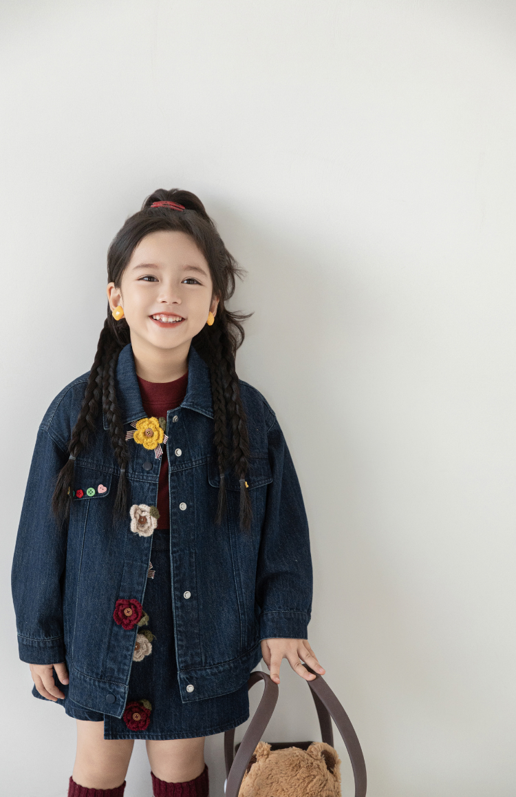 Floral Crochet Denim Jacket, Midnight Blue