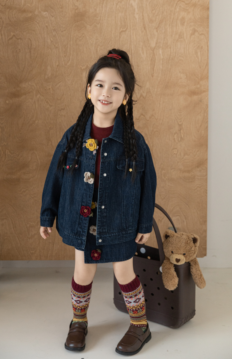 Floral Crochet Denim Jacket, Midnight Blue