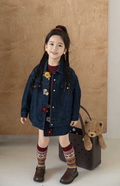 Floral Crochet Denim Jacket, Midnight Blue