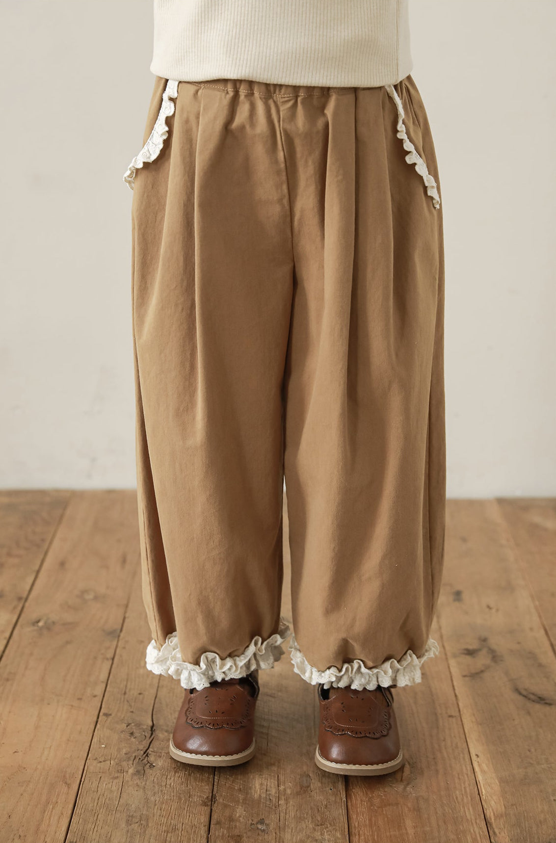 Lace Trim Tapered Trousers, Camel