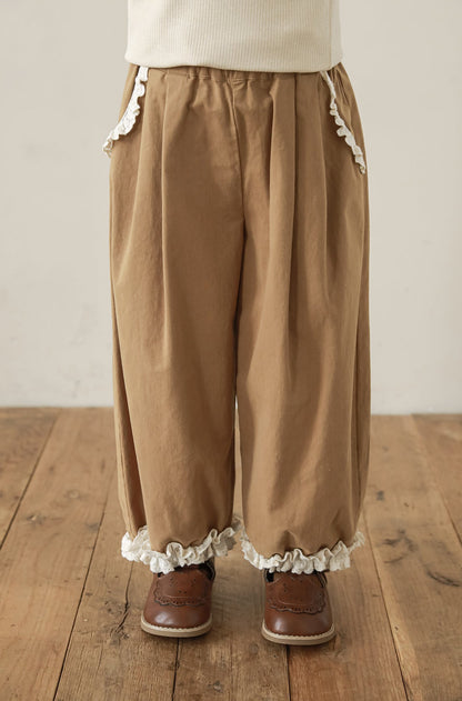 Lace Trim Tapered Trousers, Camel