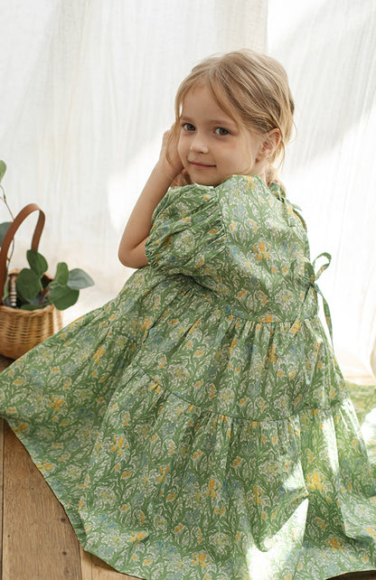 Daisy Tie-Back Dress, Green Floral
