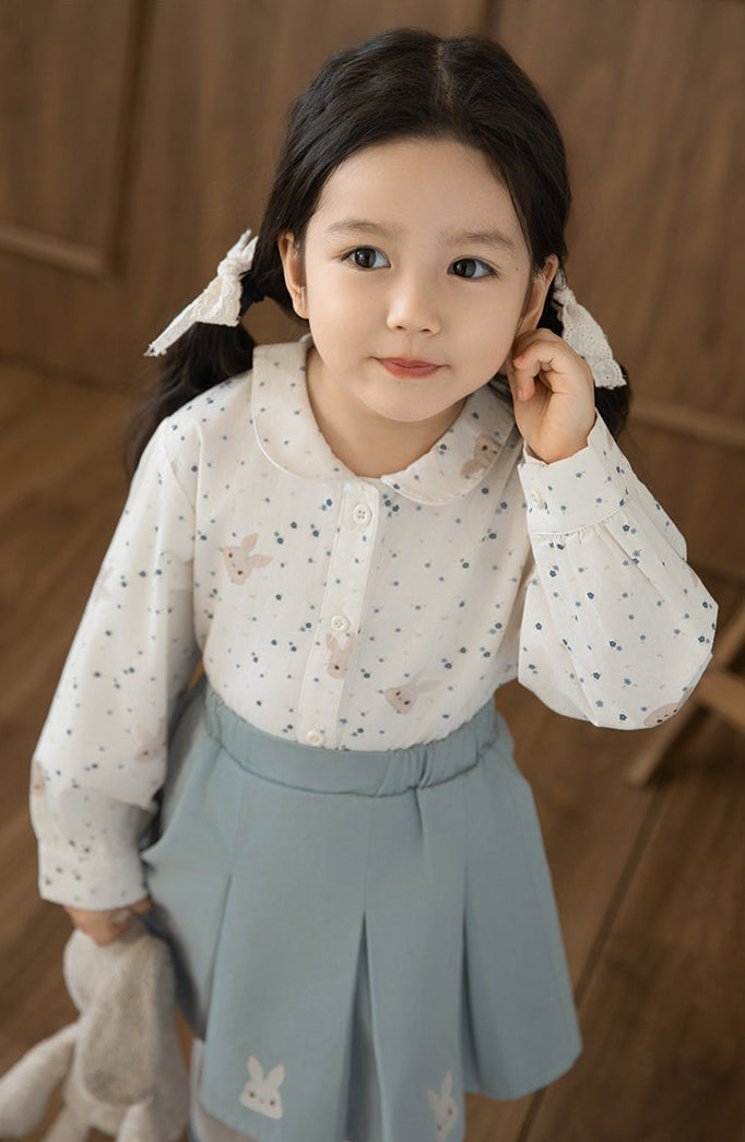 Baby Girl Bunny Floral Button Blouse, Ivory