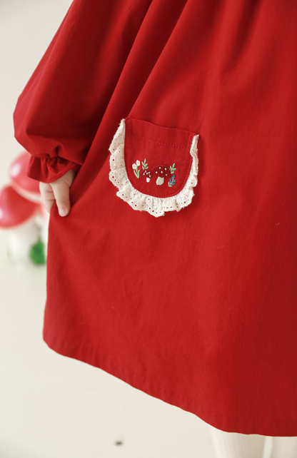 Sylvie Woodland Embroidered Dress, Berry Red