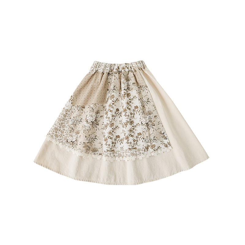 Fleur Lace Trim Skirt, Mocha Floral Patchwork
