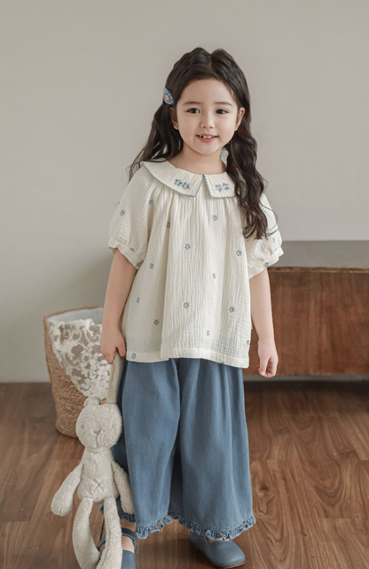 Embroidered Muslin Blouse, Ivory