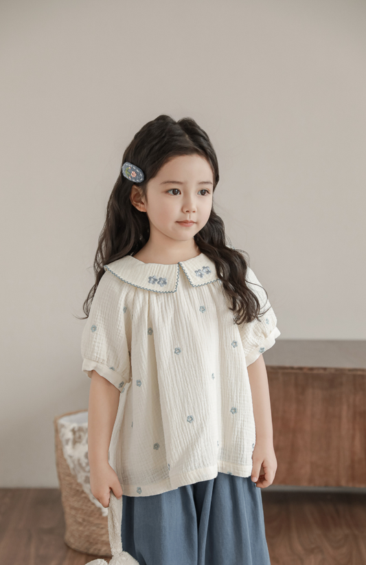 Embroidered Muslin Blouse, Ivory