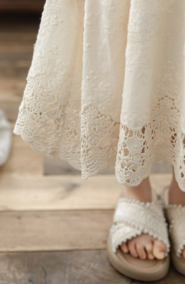 Elena Floral Embroidered Sleeveless Dress, Ivory