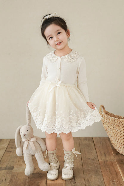 Crochet Collar Ribbed Blouse, Ivory
