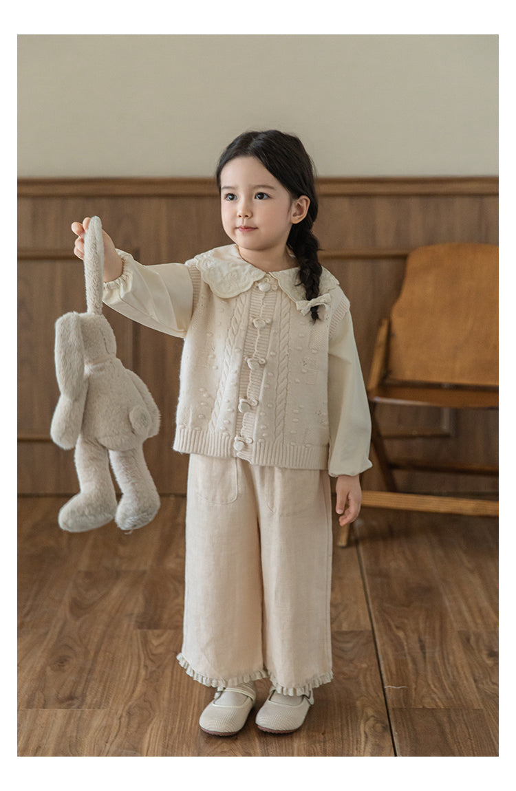 Linen Blend Lace Hem Trousers, Oat