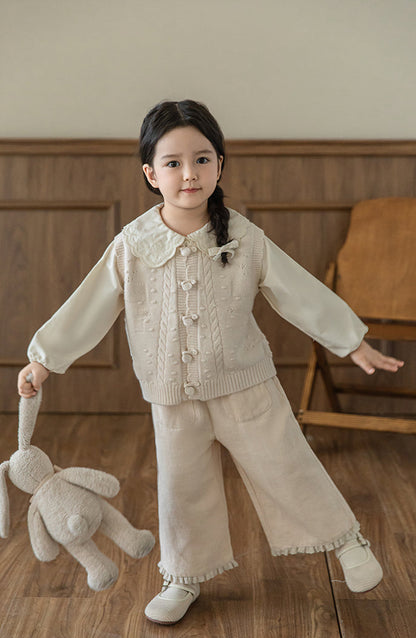 Linen Blend Lace Hem Trousers, Oat