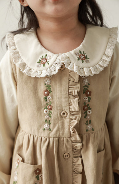 Audrey Embroidered Pinafore Dress, Beige