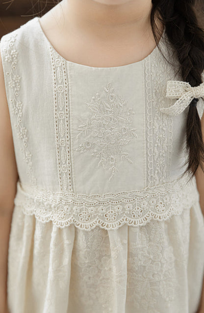 Elena Floral Embroidered Sleeveless Dress, Ivory
