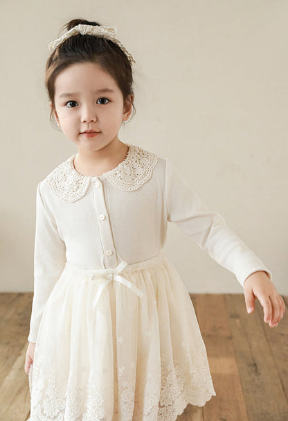 Crochet Collar Ribbed Blouse, Ivory