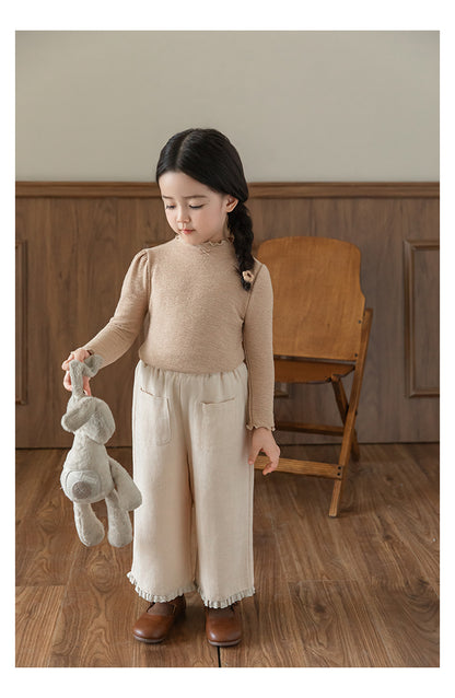 Linen Blend Lace Hem Trousers, Oat