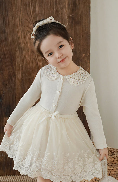 Crochet Collar Ribbed Blouse, Ivory