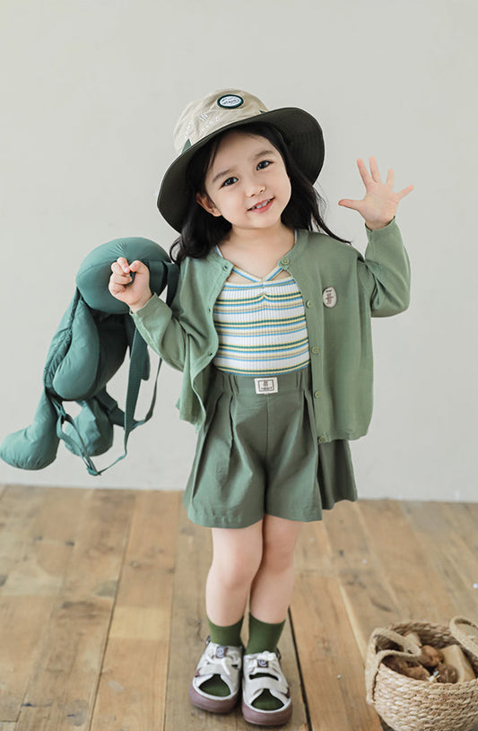 Lyocell Knit Bear Appliqué Cardigan, Sage Green