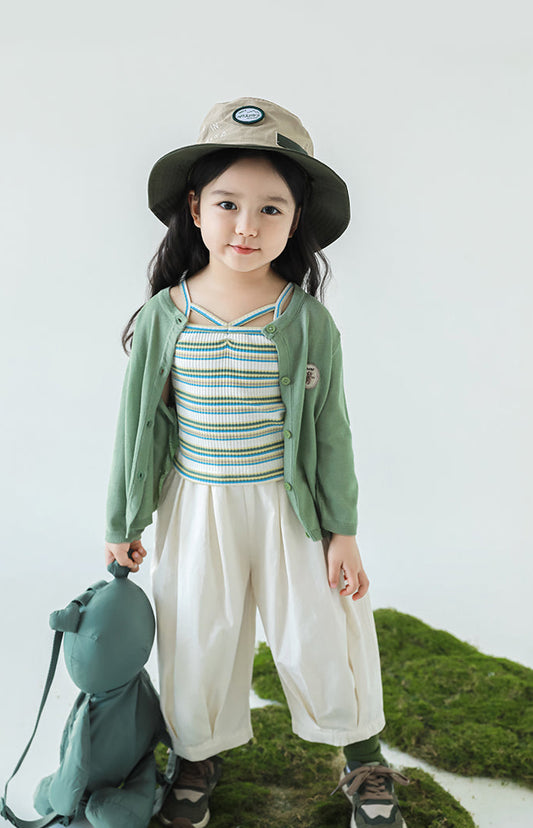 Lyocell Knit Bear Appliqué Cardigan, Sage Green